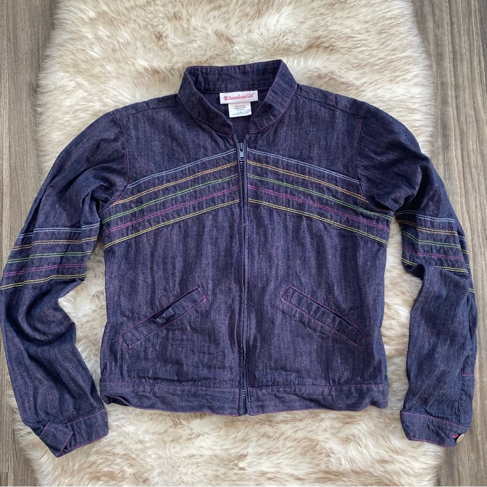 American Girl Rainbow / Colorful Stitch Purple Denim Jacket